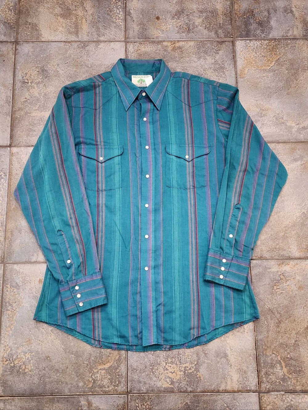 Vintage 80s Mesquite Men's 16x34 Striped Western Pearl Snap Button Up Shirt